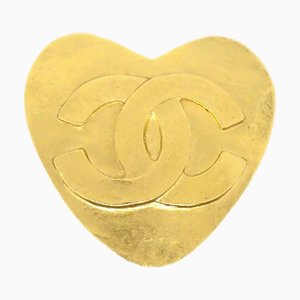 CHANEL 1995 Heart Brooch Pin Gold 73695