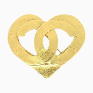 CHANEL 1995 Heart Brooch Pin Gold 58213