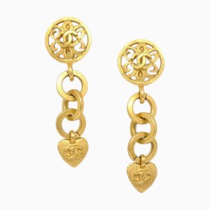 Chanel 1995 Heart Dangle Earrings Clip-On Gold 60416, Set of 2