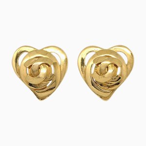 Chanel 1995 Heart Earrings Clip-On Gold 95P 97575, Set of 2