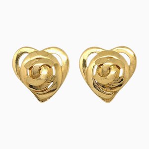 Chanel 1995 Orecchini a forma di cuore in oro 95P 97575, set di 2