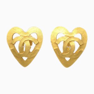 Boucles d'Oreilles Cœur Dorées de Chanel, Set de 2