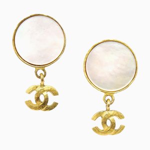 Chanel 1995 Mother Of Pearl Cc Earrings Clip-On 28764, Set of 2
