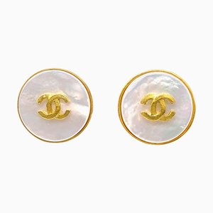 Chanel 1995 Mother Of Pearl Cc Earrings Clip-On 95A 112345, Set of 2