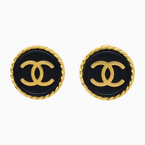 Black & Gold Rope Edge Earrings from Chanel, Set of 2