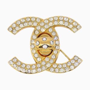 CHANEL 1996 Crystal & Gold CC Turnlock Broche Small 51025