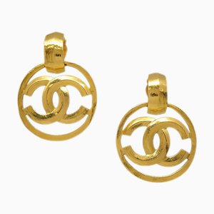 Chanel Hoop Dangle Earrings Clip-On Gold 96P 130793, Set of 2