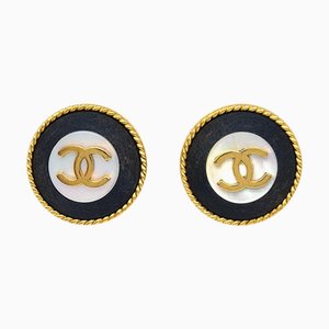 Chanel Button Earrings Black 96A 120633, Set of 2