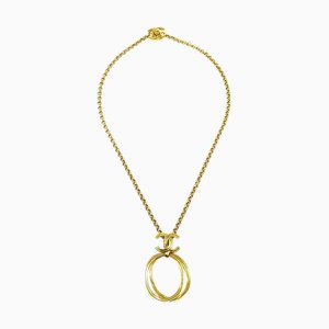 CHANEL 1996 Oval Hoop Turnlock Necklace Gold 39797