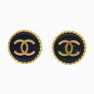 Chanel Button Earrings Black 96P 120632, Set of 2