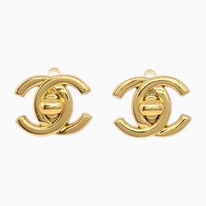 Orecchini piccoli Turnlock dorati di Chanel, set di 2