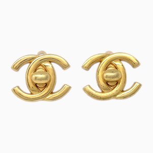 Orecchini piccoli Turnlock dorati di Chanel, set di 2