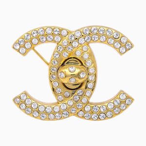 CHANEL 1997 Cristal & Or CC Turnlock Broche Large 112344