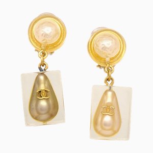 Chanel 1997 Faux Teardrop Pearl Dangle Earrings Clip-On Gold 61750, Set of 2