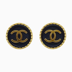 Chanel Button Earrings Clip-On Black 97P 130792, Set of 2