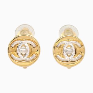 Chanel 1997 Boucles d'Oreilles Rondes Cc Turnlock en Or et Argent Petit 27146, Set de 2