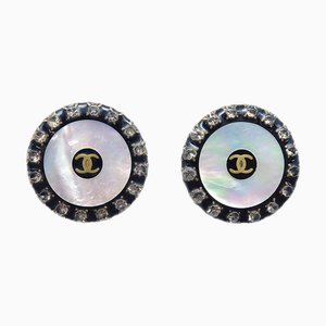 Chanel 1997 Mother of Pearl & Crystal Earrings Clip-On 69908, Set of 2