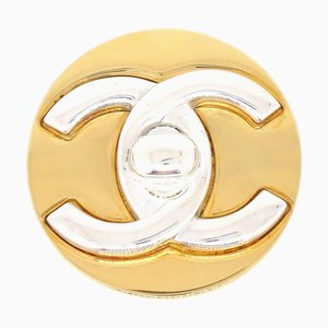 CHANEL 1997 Silver & Gold CC Turnlock Brooch 91494