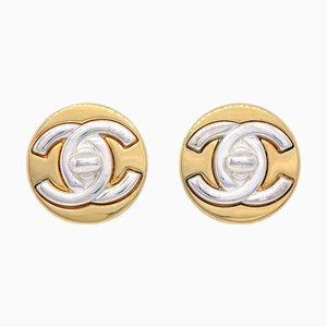 Chanel 1997 Silver & Gold Cc Turnlock Earrings Large 13236, Set of 2
