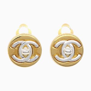 Chanel 1997 Silver & Gold Cc Turnlock Earrings Small 05179, Set of 2