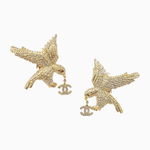 Crystal & Gold Eagle Earrings from Chanel, Set of 2