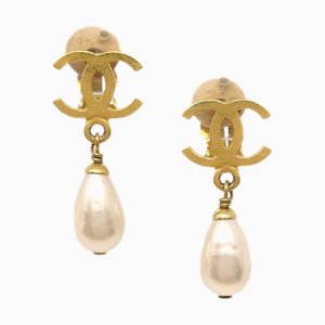 Chanel Artificial Pearl Dangle Earrings Clip-On 95A 69898, Set of 2