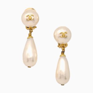 Chanel Artificial Pearl Dangle Earrings Clip-On 95A 142151, Set of 2