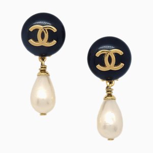 Chanel Artificial Pearl Dangle Earrings Clip-On 96P 29890, Set of 2