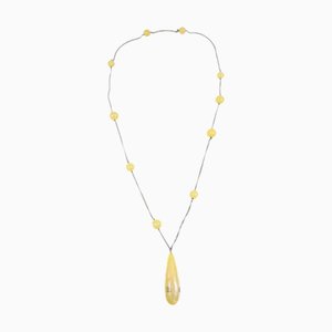 CHANEL Artificial Pearl Silver Chain Necklace White 99P 142117