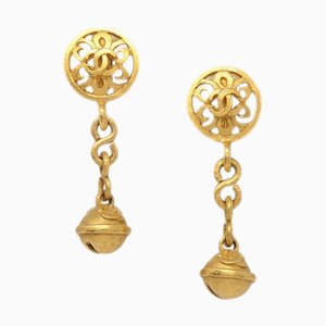 Chanel Bell Dangle Earrings Clip-On Gold 95P 131591, Set of 2