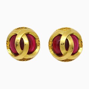 Bijou Button Earrings in Gold from Chanel, Set of 2