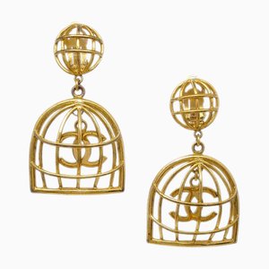 Chanel Birdcage Dangle Earrings Clip-On Gold 93A 120661, Set of 2