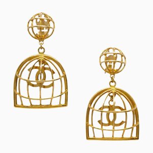 Chanel Birdcage Dangle Earrings Clip-On Gold 93A 120660, Set of 2