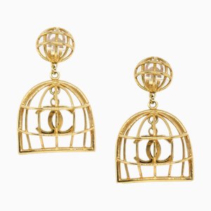 Chanel Boucles d'Oreilles Pendantes Cage à Oiseaux Doré 93P 56472, Set de 2