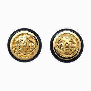 Chanel Black & Gold Cc Earrings Clip-On 97339, Set of 2