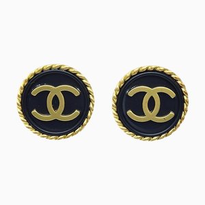 Boucles d'Oreilles Clip-On 69187 Noires et Dorées avec Bordure en Corde, Set de 2