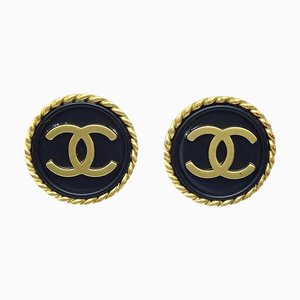 Chanel Black & Gold Rope Edge Earrings Clip-On 69187, Set of 2