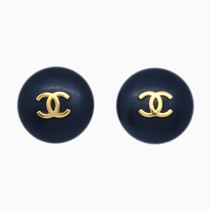 Chanel Boucles d'Oreilles Bouton Noir Clip-On 95A 132742, Set de 2