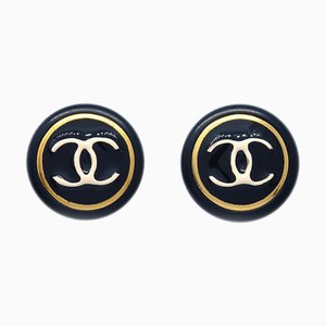 Chanel Black Button Earrings Clip-On 97A 123259, Set of 2