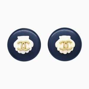 Chanel Black Button Shell Earrings Clip-On 96C 123153, Set of 2