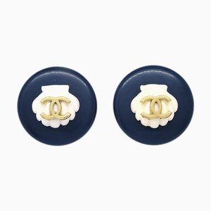 Chanel Boucles d'Oreilles Bouton Coquillage Noires Clip-On 96C 123153, Set de 2