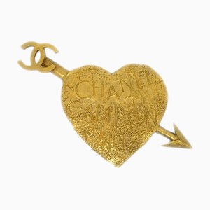 CHANEL Bow And Arrow Heart Brooch Pin Gold 93A 130051