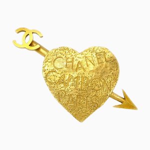 CHANEL Bow And Arrow Heart Brooch Pin Gold 93P 29424