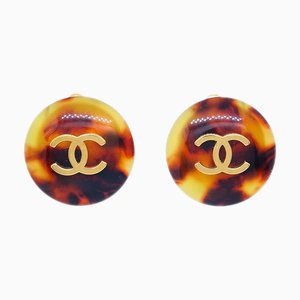 Chanel Boucles d'Oreilles Bouton Marron Clip-On 97P 113305, Set de 2