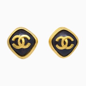 Chanel Brown Rhombus Earrings Clip-On 97A 142355, Set of 2
