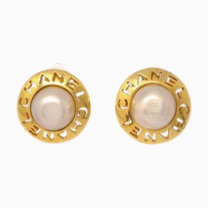 Chanel Boucles d'Oreilles Bouton Perle Artificielle Or Blanc 2230 142098, Set de 2