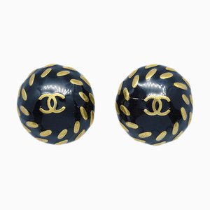 Chanel Button Earrings Black 97A 140334, Set of 2
