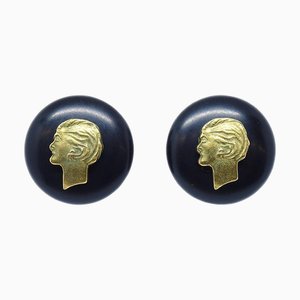 Boucles d'Oreilles Bouton Noires à Clips Chanel 94A 68059, Set de 2