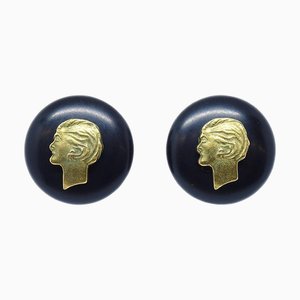 Chanel Button Earrings Black Clip-On 94A 68059, Set of 2