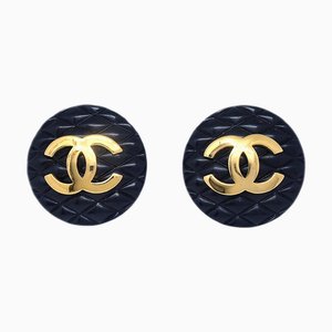Chanel Button Earrings Clip-On Black 131746, Set of 2